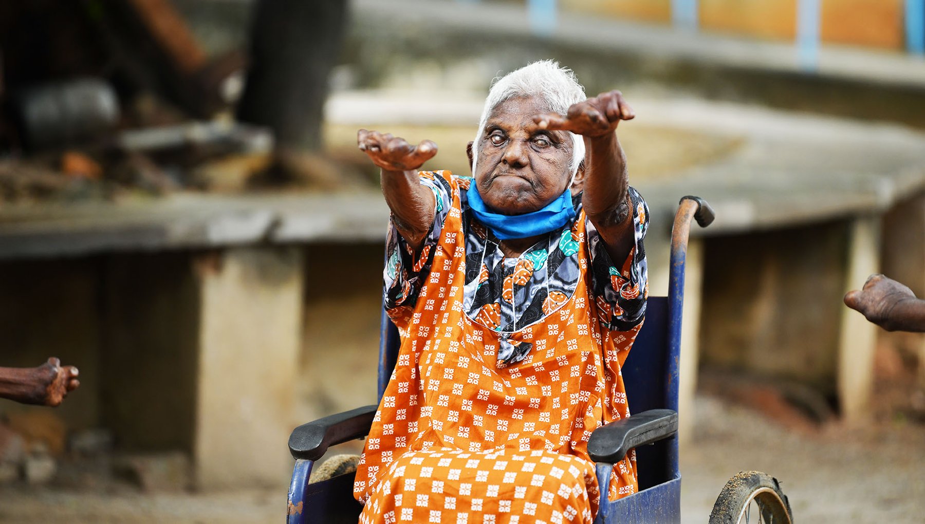 A resident taking part in an activity at Shanthigramam